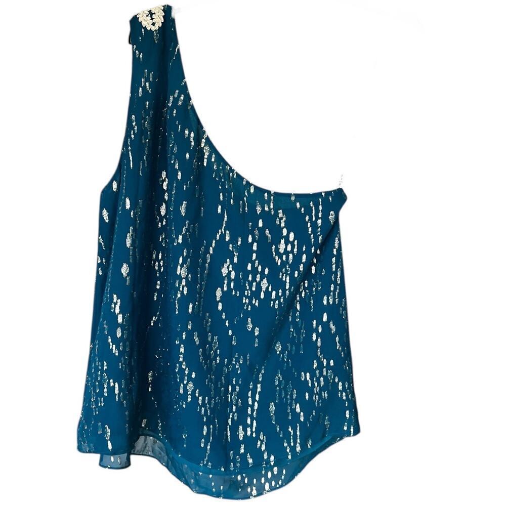 Lilly Pulitzer Teal One-Shoulder Beaded Blouse - Picture 2 of 7